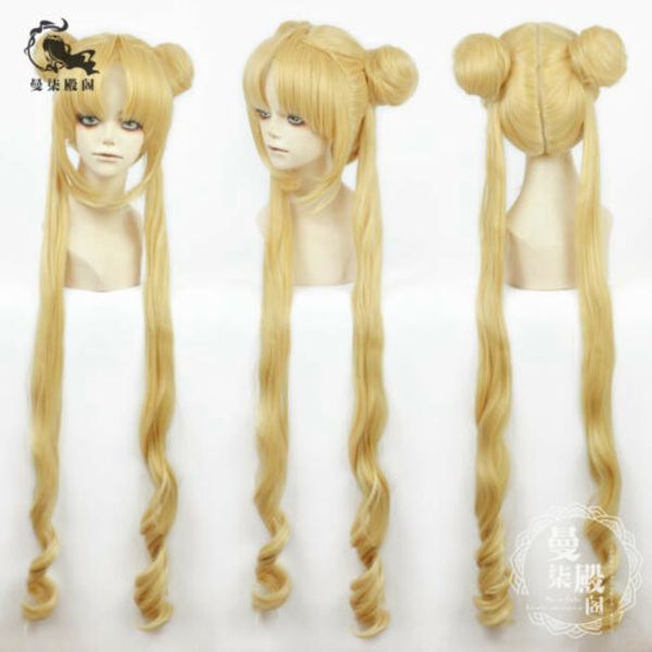 

sailor moon tsukino usagi long blond styled cosplay wig, Black
