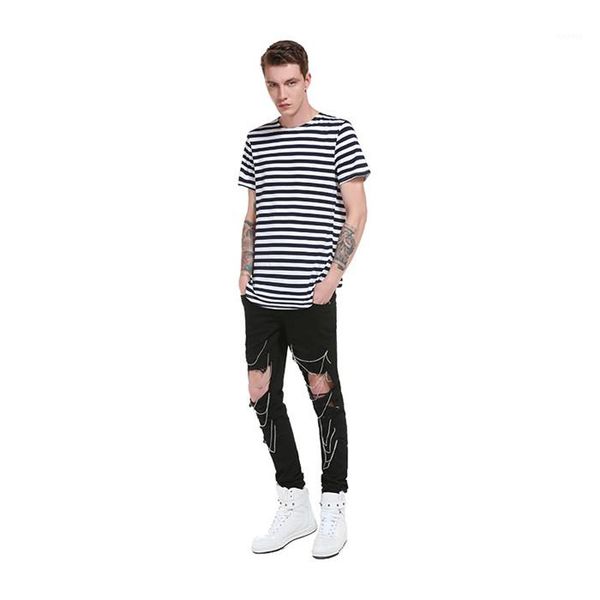

sleeve summer homme clothing loose casual apparel mens fashion designer striped print tshirts crew neck short, White;black