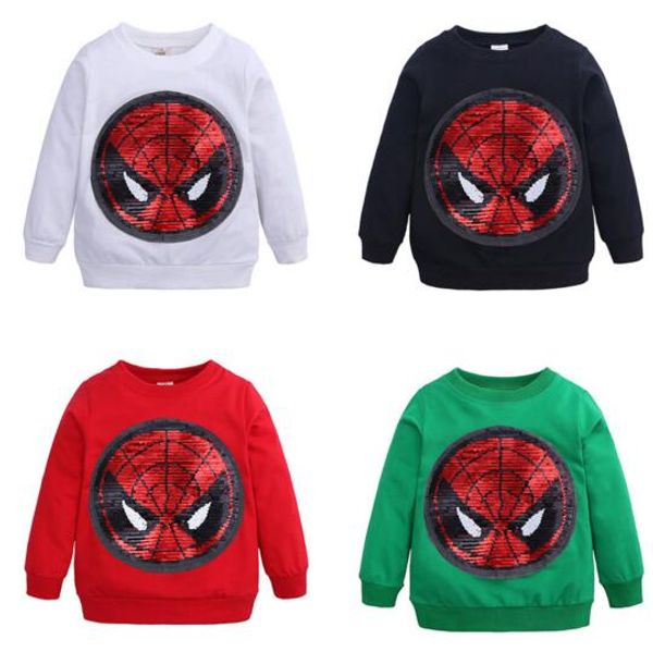 

New Boy Kids Clothes Long Sleeve Round collar Paillette Spiderman Design Spring Fall T shirt 5 Colors Free Shipping