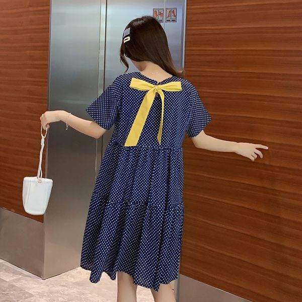 

korean style 2020 summer loose pregnant women dress short sleeve o-neck polka dot maternity chiffon dress bowtie in the back, Black;pink