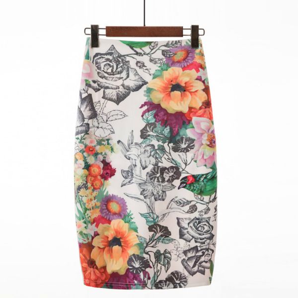 

beautiful skirts high street women floral pencil skirt stretch high waist bodycon midi skirt saias, Black