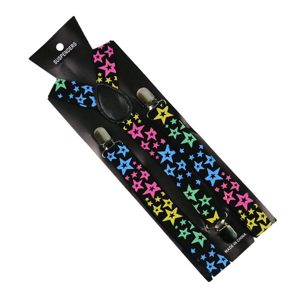 

winfox 2.5cm wide elastic braces star pattern men women clip on suspenders y-shaped adjustable clothes pants, Black;white