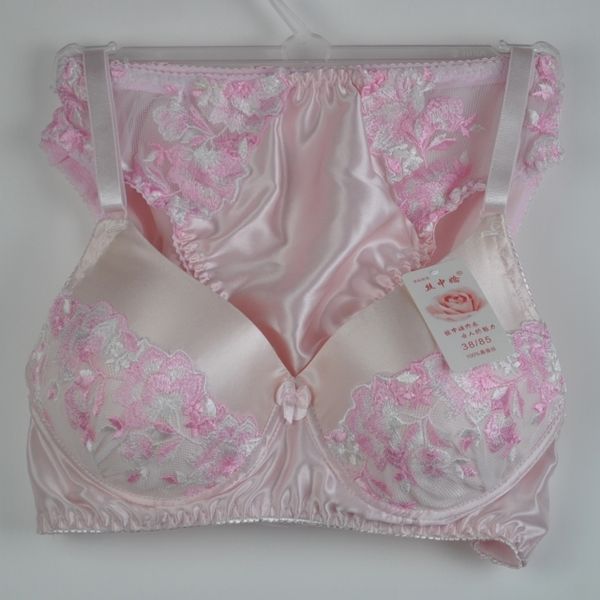 

100% шелк бюстгальтер шнурка двухлобной шелковое белье set, Red;black