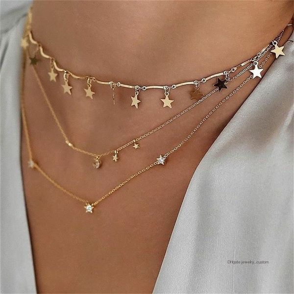 

Women's Fashion Multilayer Crystal Stars Pendant Clavicle Chain Charm Party Wedding Necklace Jewelry Accessories