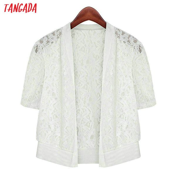 

tangada women lace cardigan black white korean style summer coat short sleeve 2019 lady crop cardigan coat any01, Black;brown