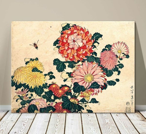 

beautiful japanese floral art hokusai chrysanthemums home wall art handpainted &hd print oil painting on canvas wall art canvas pictures 825