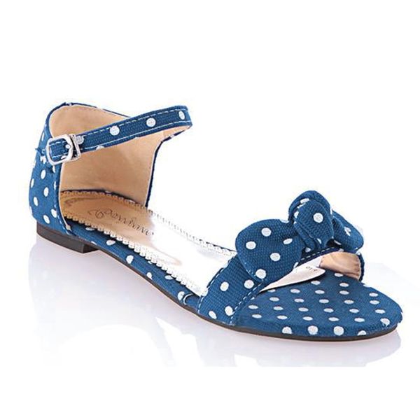 

sweet polka dot bow shoes gentlewomen brief hasp female sandals summer fashion flip-flop sandals flat women's shoes, Black