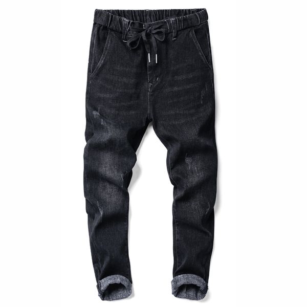 

2020 fashion stretch spring men jeans elasticated belt selling male trousers ankle pants black slim-fit pants, Blue