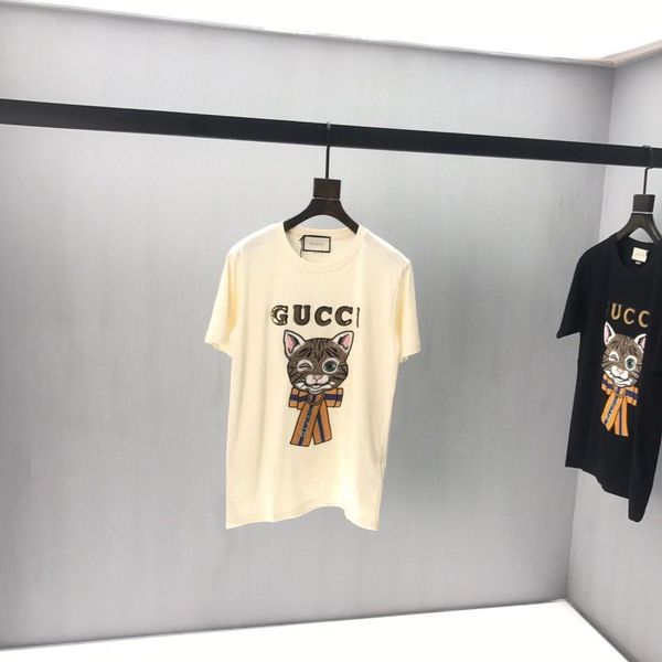 

2020 italian early spring and summer latest style blinking cat print mixed cotton minimalist t-shirt men and women casual tee, White;black