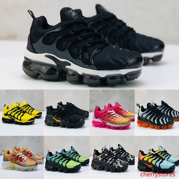 

2020 tn plus toddlers kids breathable cushion running shoes baby children boys girls trainer bumblebee triple black designer sports sneakers