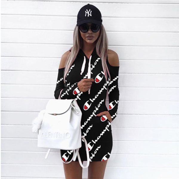 

Women letter printed hoodie dre ummer autumn dre off houlder mini bandage top portwear plu ize clothing 3xl