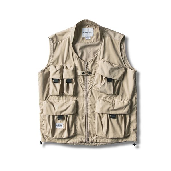

2019 autumn new korean japanese cotton loose large size harajuku retro multi-pocket function tide men' casual tooling vest, White;black