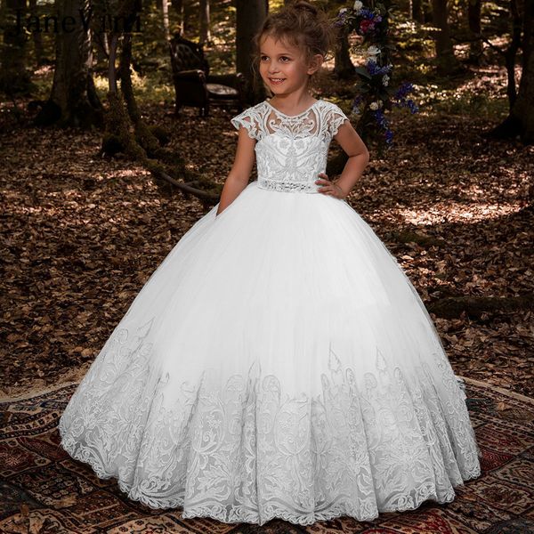 

janevini роскошные принцессы бальное платье девушки цветка для weddings 2019 cap рукава аппликации из бисера девушки первого причастия плать, Red;yellow