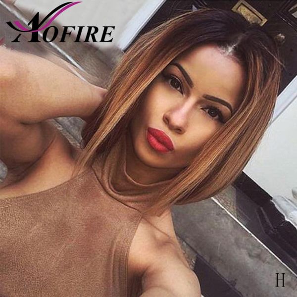 

ombre highlight honey brown bob wig 13x6 lace front human hair wigs brazilian remy hair with baby pre plcked 150% density, Black;brown