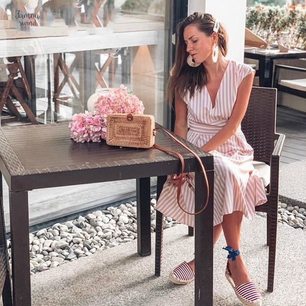 

летние платья 2019 с коротким рукавом полосатой футболка высокой талией элегантная длинные платья партии v шеи отпуск дизайнер одежды женщин, Black;gray