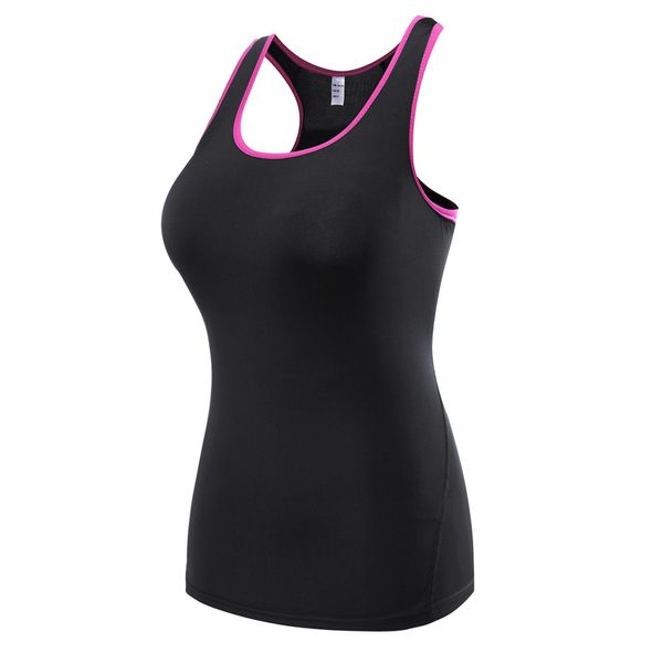 

women pro fitness sports tights fast dry yoga vest running thin training clothes qm, Black;blue
