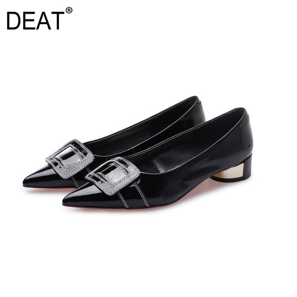 

deat] 2019 new spring summer sharp toe shallow pu leather buckle casual single shoes low heels shoes women fashion tide 10a121, Black