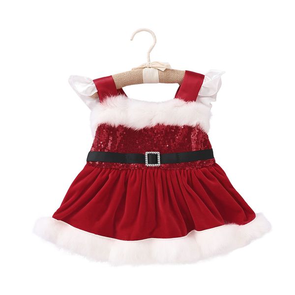 

the latest baby girl xmas princess dress sequin fluffy christmas infant party clothes sleeveless strap backless high rated dress, Red;yellow