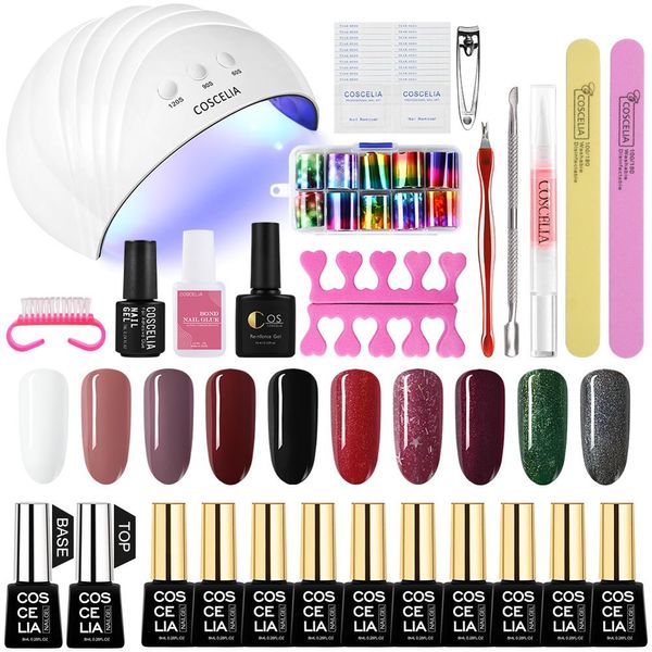 

coscelia 6/8/10pc colors gel nail polish 24w/36w lamp set gel polish nail kit uv set for art varnish manicure, Red;pink