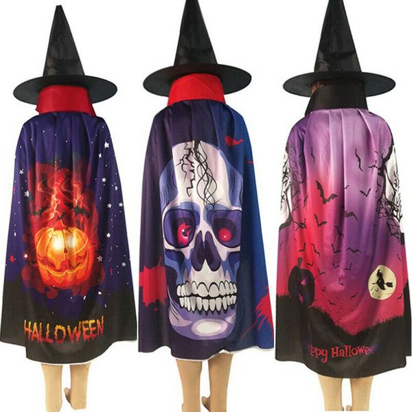 

halloween pumpkin skull ghost bat pattern cloak hat cosplay party costume robe cape for kids boys girls, Black;white
