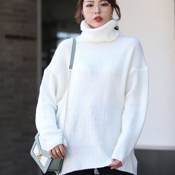 

women's sweater autumn oversize knitted pullovers long batwing sleeve winter solid women sweaters 2019 casual basic jumper, White;black