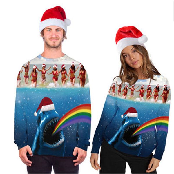 

мужчины повседневная толстовка мода рождество животных цифровой печати женский шею свитер большой размер свободные пара осень одежда оптом, Black