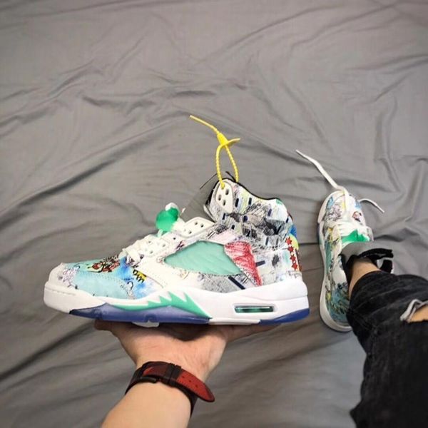

arrival new jumpman 5 multicolor white wings graffiti basketball shoes for mens trainers 5s sports sneakers size 7-12