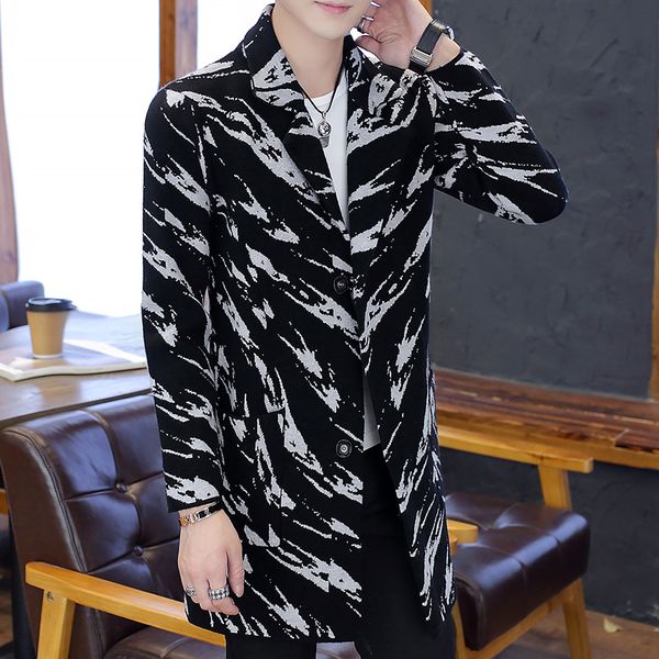 

мужская отпечатано покрытая кнопка пальто мужского вскользь тонкой длинной ткань шерстяного пальто зимы осени вскользь пальто уличного, Black