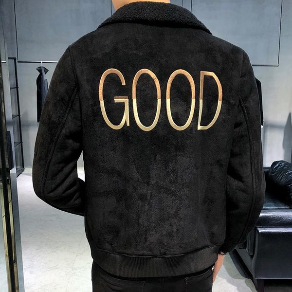 

new winter leather jacket men turn down collar warm jacket outwears 2018 autumn plusee faux suede men khaki erkek mont, Black