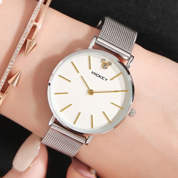 

women quartz watch stainless steel mesh band bracelet wristwatches for women girl students ladies feminino gift, Slivery;brown