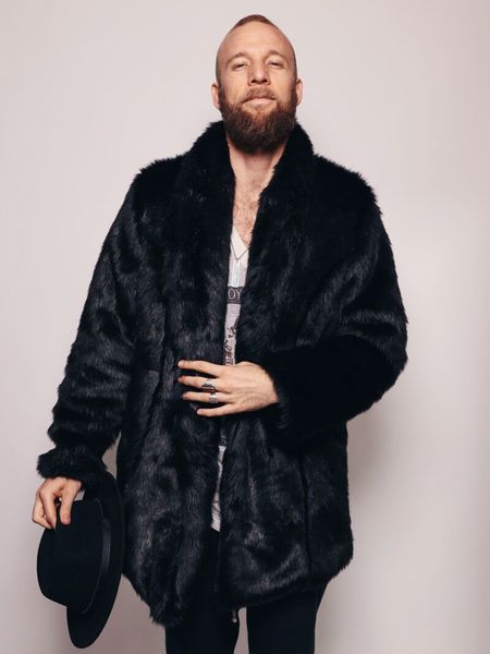 

winter men faux coats stand collar thick warm long sleeve solid fur overcoat fashion fur outerwear jacket, Black;brown
