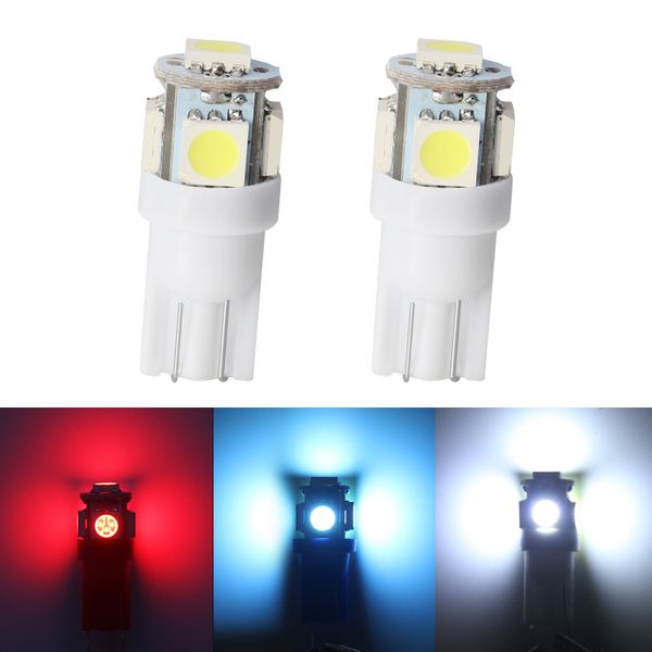 

2pcs t10 w5w bulbs car led lights dc 12v 5smd white blue red interior clearance signal lamps