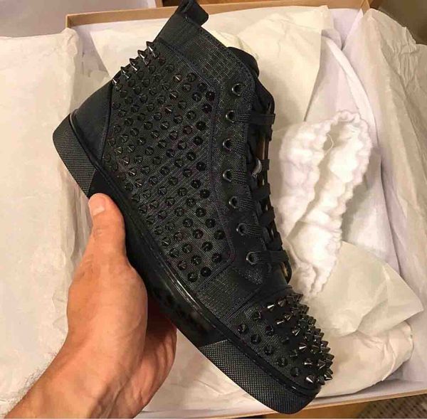 

high spikes red bottom sneakers shoes,junior men women luxury designer black full studded shoes outdoor party dress leisure 35-47