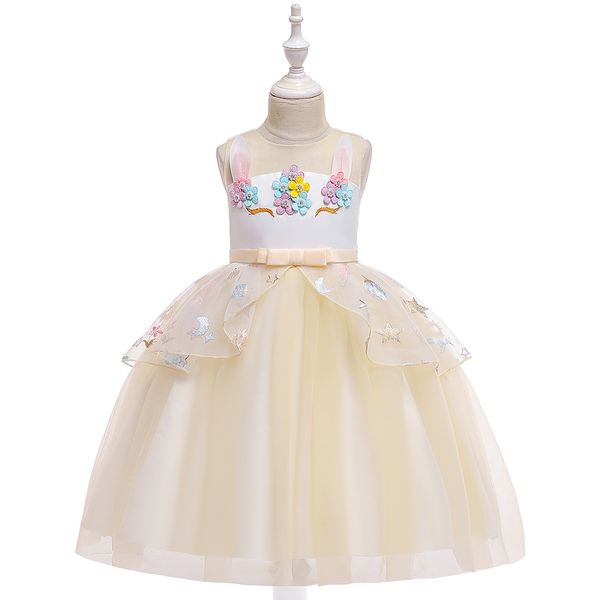 flower girls unicorn tutu dress pastel rainbow princess girls birthday party dress children kids halloween christmas performance costume, White