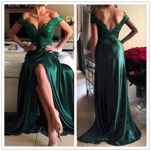 

2019 off-shoulder a-line evening dress lace appliques long side split special occasion dresses prom dress, Black;red