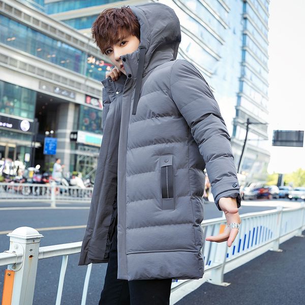 

winter long coat men's warm thick parka men fashion solid color casual hooded coat man streetwear wild loose cotton jacket men, Black