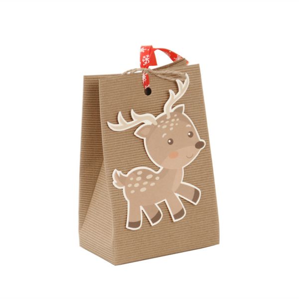 

25pcs cute deer kraft paper square bottom packaging bag christmas party favors gift bag simple creative bags