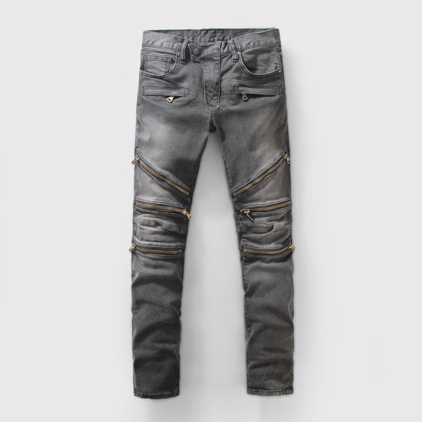 

fashion autumn stretch ripped designer brand jeans hip hop slim fit men broken demin destroy jeans gray, Blue