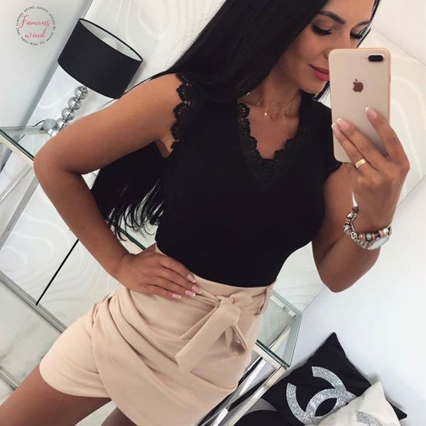 

summer women off shoulder lace bandage t shirts 2019 solid new fashion slim solid v neck pullover lady bottoming shirt, White