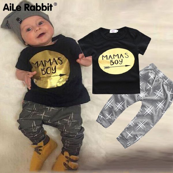 

infant clothes set boy baby clothes set short sleeve t-shirt pants of 2 cotton letter ins style k1, White
