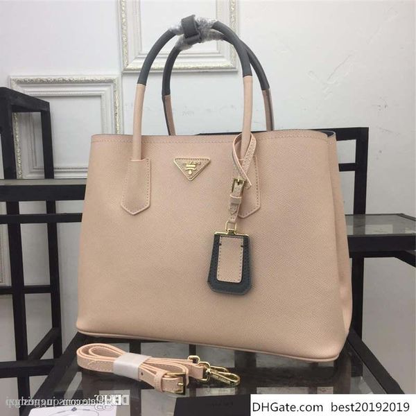 

new 2019prada double bag bn2775 beige saffiano leather handbag size:35x25x14.5cm