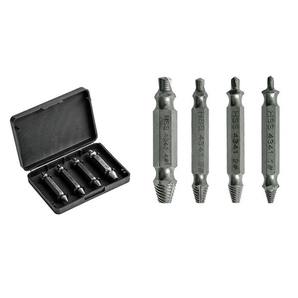 

damaged screw extractor set, stripped screw extractor tool, broken bolt remover kit to remove stripped, damaged screws with pr