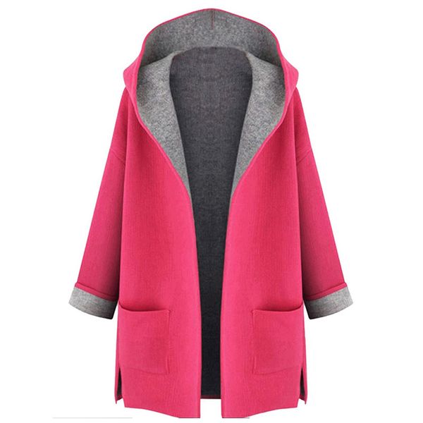 

women's trench coat hooded color block plus size coat, Black
