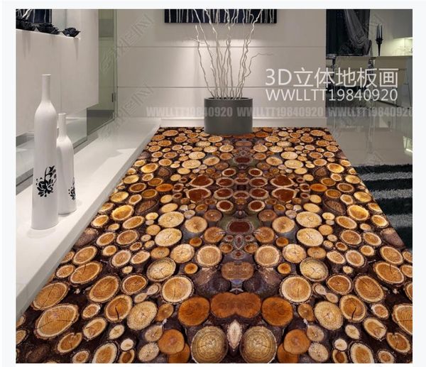 

customized 3d p self-adhesive waterproof floor mural wallpaper stickers tree section annual ring wood 3d bedroom floor