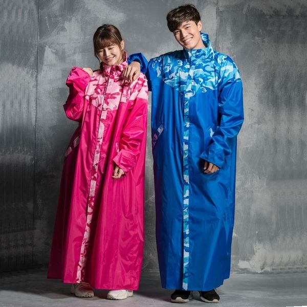

qpktz men and women single front open raincoat super long conjoined camouflage raincoat front cardigan electric car poncho electric vehicle, Red;brown