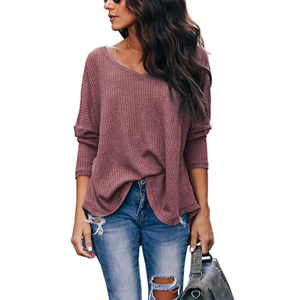 

women's sweater with a triangular neckline long sleeve cute solid color casual loose round collar knit sweater, White;black