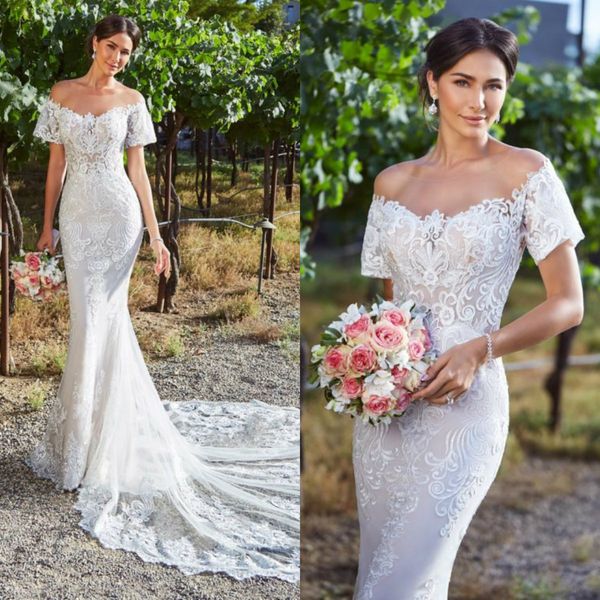 

2020 floral mermaid wedding dresse illusion jewel appliqued lace court train bridal gown backless custom made tulle wedding gown, White