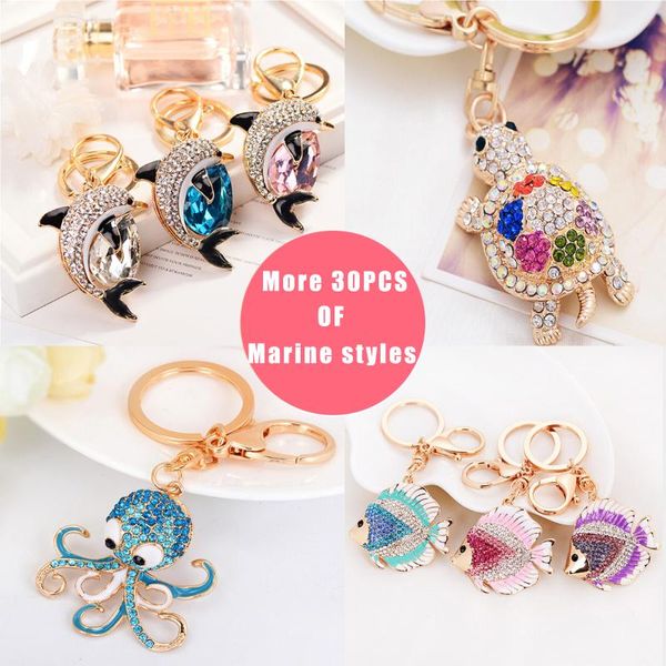 

fashion rhinestone crystal metal keychain lovely cartoon marine style tortoise fish dolphin keyring handbag car pendant gift, Silver