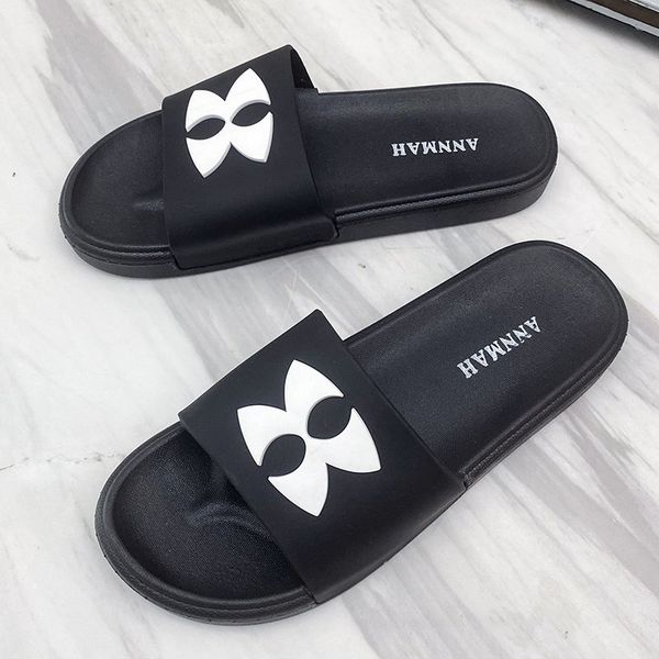 

women's wide width slide sandals - slip on flat braided strap open toe summer shoes, Black