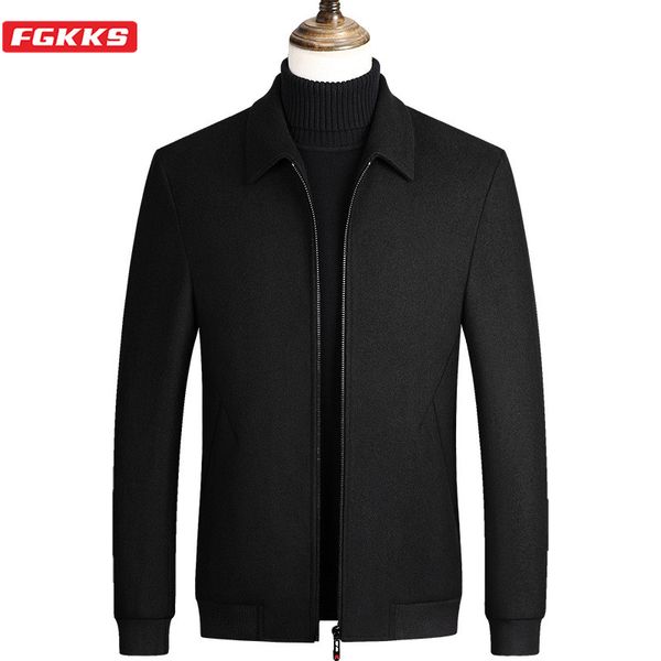 

fgkks quality brand men jackets 2020 new men's business casual jacket outerwear solid color wool blend jacket coats male, Black;brown
